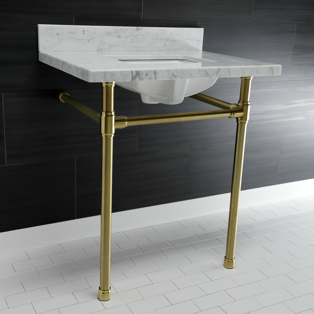 Dreyfuss 30-Inch Carrara Marble Vanity Top with Stainless Steel Legs (8-Inch, 3-Hole)