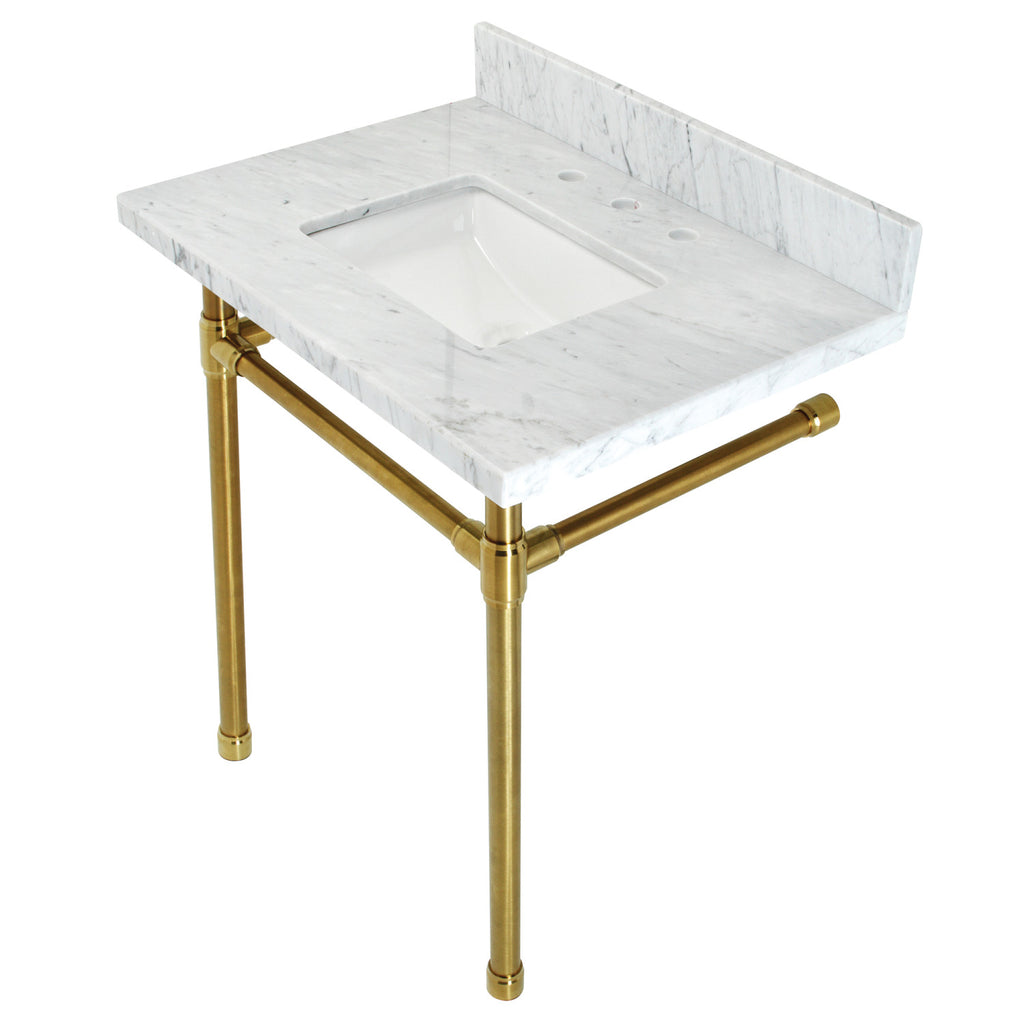 Dreyfuss 30-Inch Carrara Marble Vanity Top with Stainless Steel Legs (8-Inch, 3-Hole)