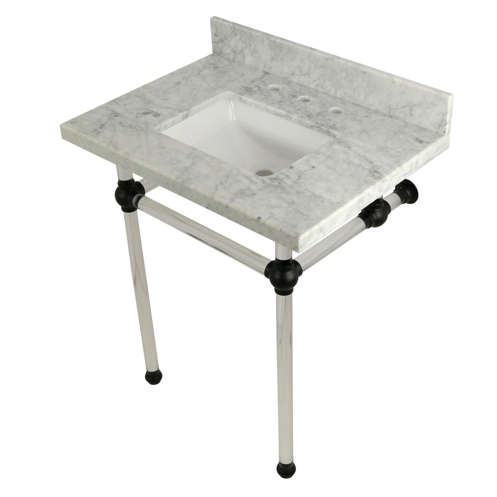 Templeton 30-Inch Carrara Marble Vanity Top with Acrylic Legs (8-Inch, 3-Hole)