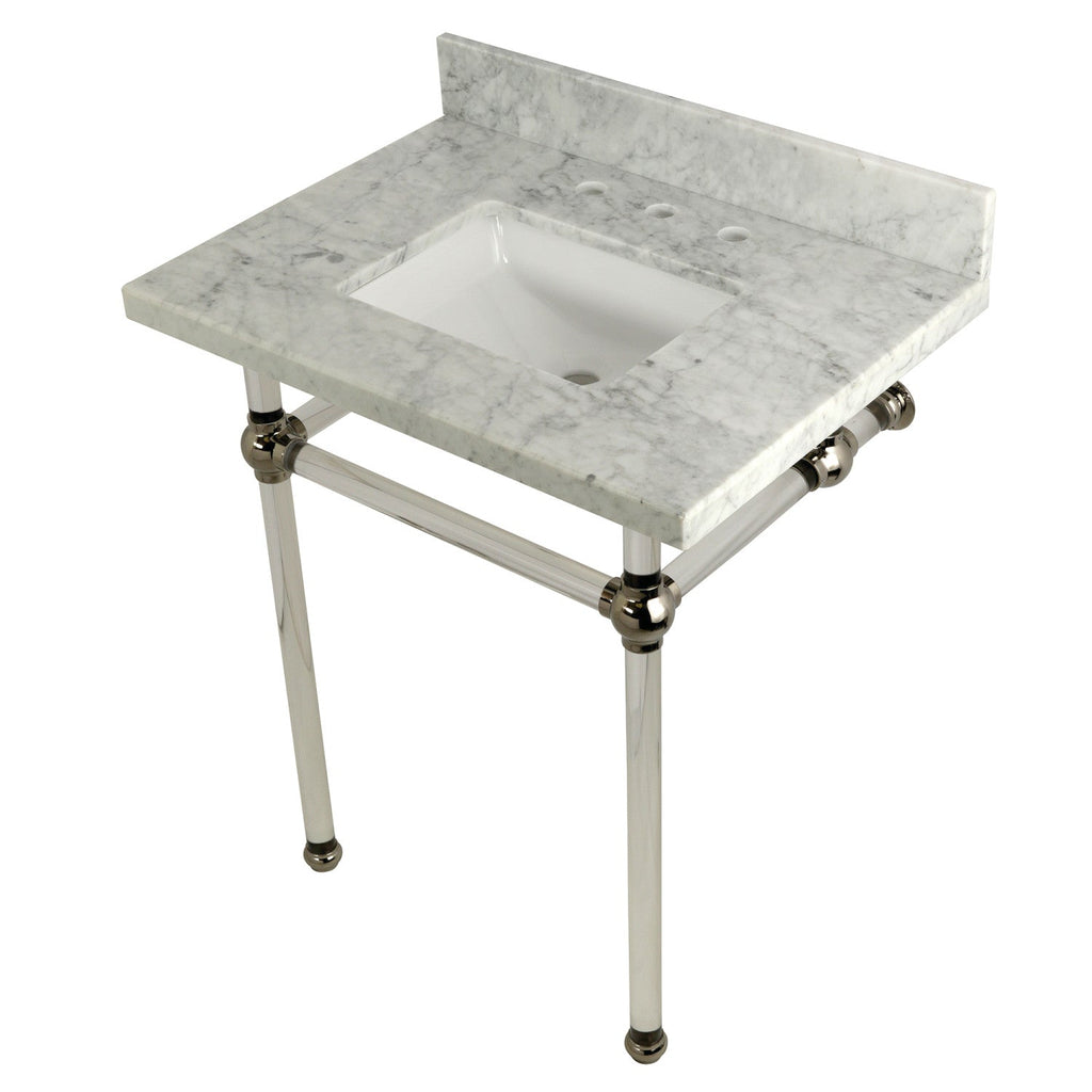 Templeton 30-Inch Carrara Marble Vanity Top with Acrylic Legs (8-Inch, 3-Hole)
