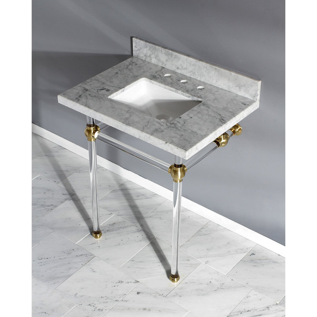 Templeton 30-Inch Carrara Marble Vanity Top with Acrylic Legs (8-Inch, 3-Hole)