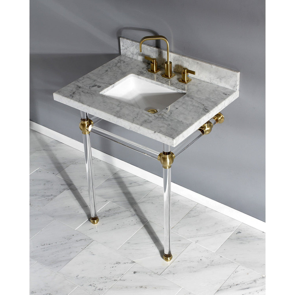 Templeton 30-Inch Carrara Marble Vanity Top with Acrylic Legs (8-Inch, 3-Hole)