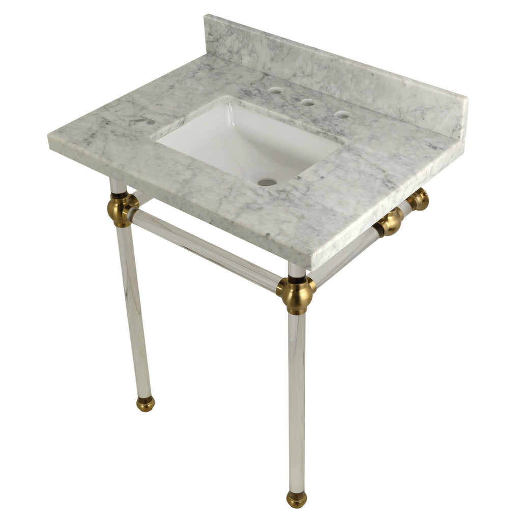 Templeton 30-Inch Carrara Marble Vanity Top with Acrylic Legs (8-Inch, 3-Hole)