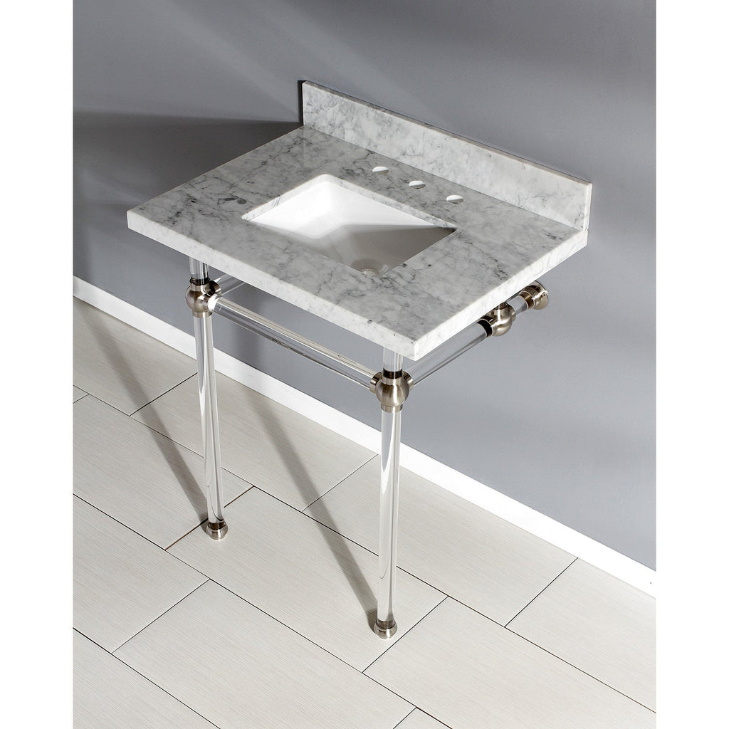 Templeton 30-Inch Carrara Marble Vanity Top with Acrylic Legs (8-Inch, 3-Hole)
