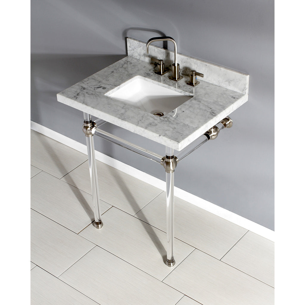 Templeton 30-Inch Carrara Marble Vanity Top with Acrylic Legs (8-Inch, 3-Hole)