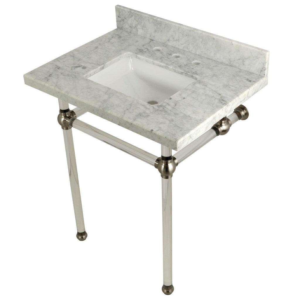 Templeton 30-Inch Carrara Marble Vanity Top with Acrylic Legs (8-Inch, 3-Hole)