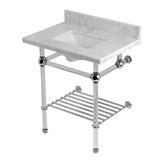 Templeton 30-Inch Carrara Marble Console Sink with Acrylic Legs and Shelf (8-Inch, 3-Hole)