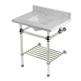 Templeton 30-Inch Carrara Marble Console Sink with Acrylic Legs and Shelf (8-Inch, 3-Hole)