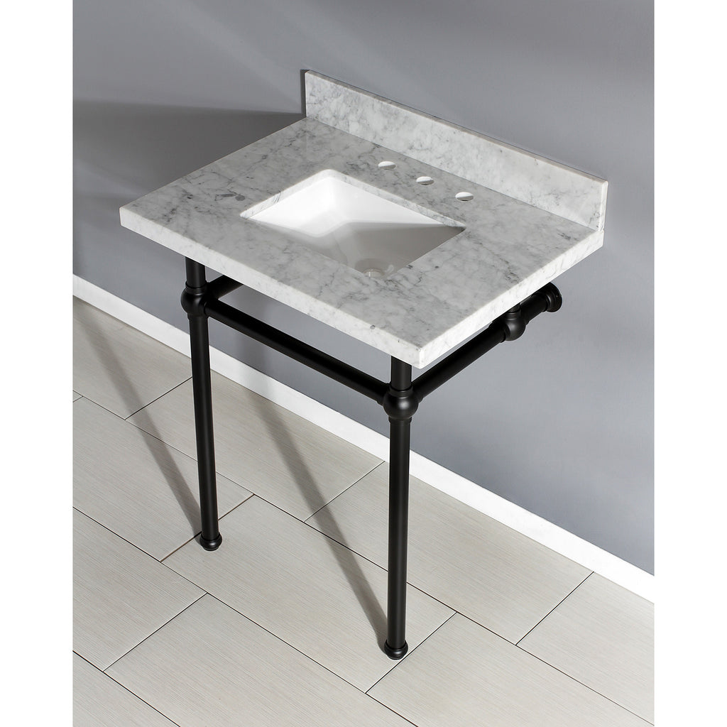 Templeton 30-Inch Carrara Marble Vanity Top with Brass Legs (8-Inch, 3-Hole)