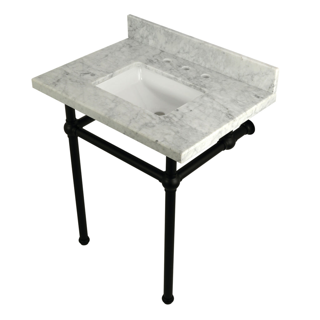Templeton 30-Inch Carrara Marble Vanity Top with Brass Legs (8-Inch, 3-Hole)