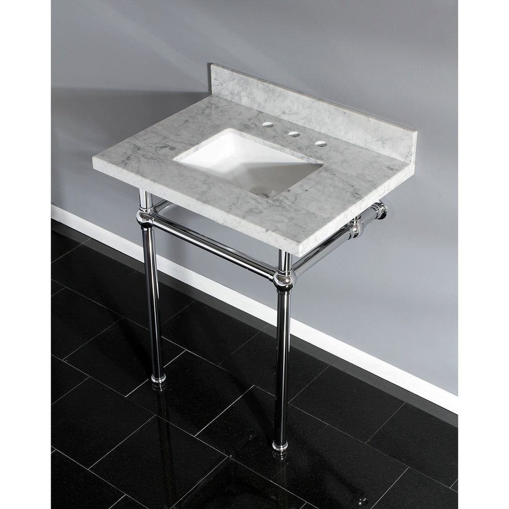 Templeton 30-Inch Carrara Marble Vanity Top with Brass Legs (8-Inch, 3-Hole)