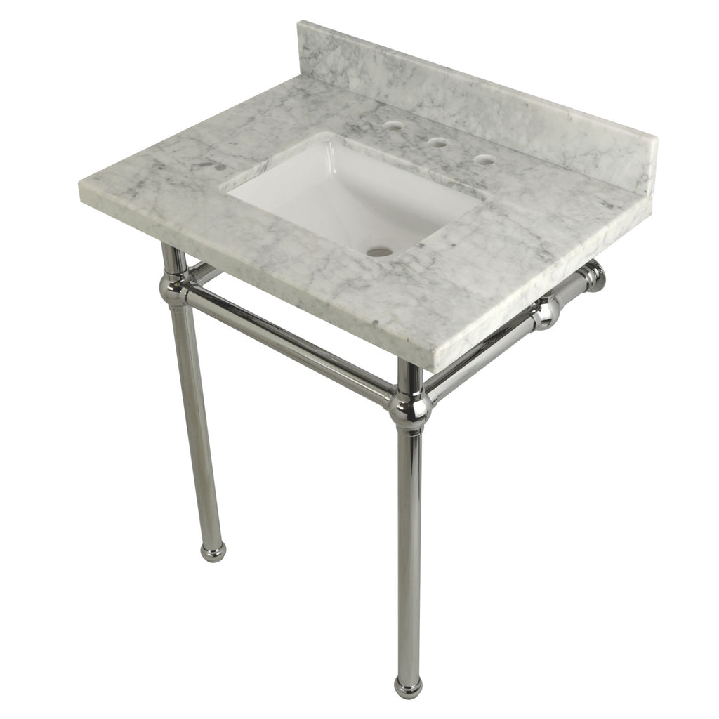 Templeton 30-Inch Carrara Marble Vanity Top with Brass Legs (8-Inch, 3-Hole)