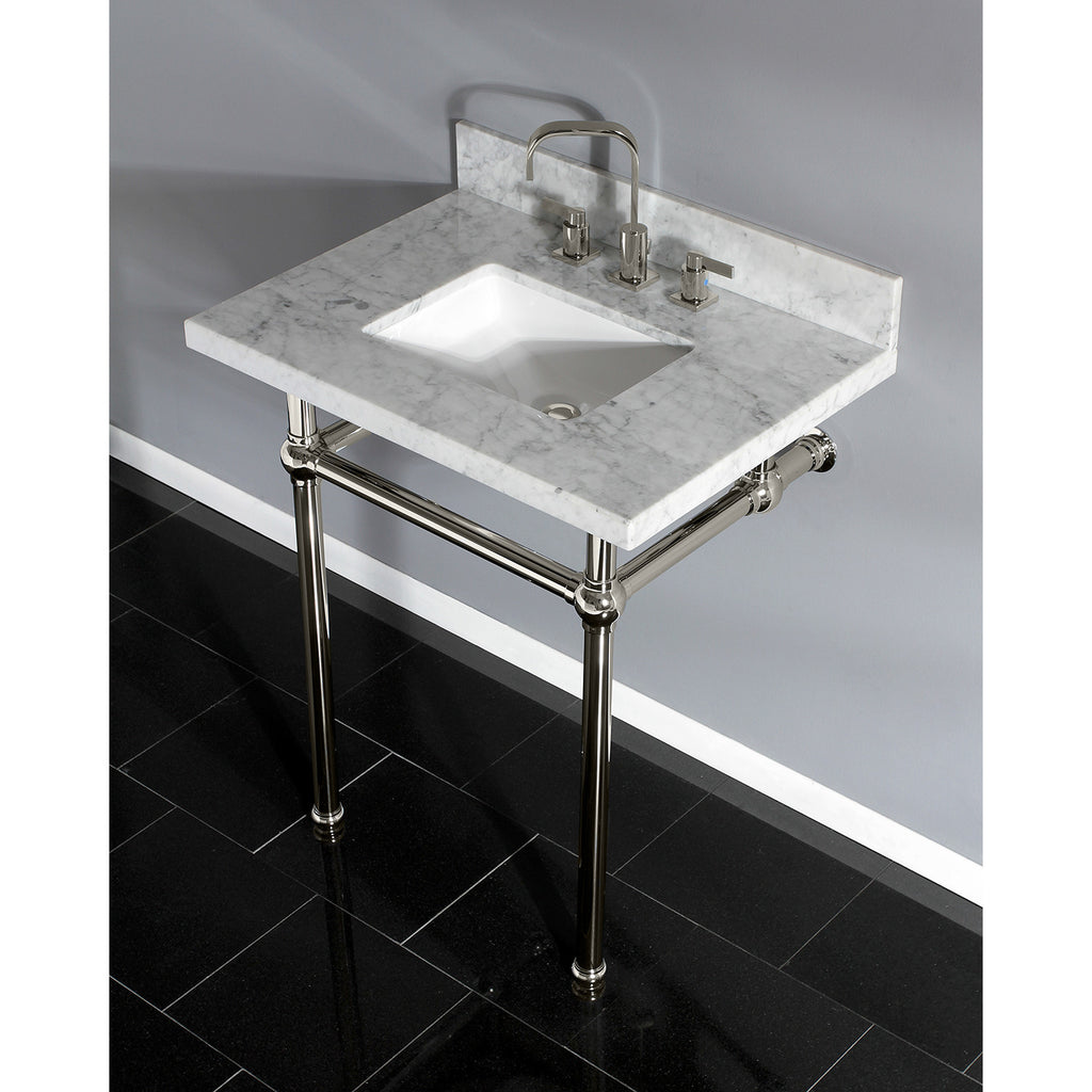 Templeton 30-Inch Carrara Marble Vanity Top with Brass Legs (8-Inch, 3-Hole)