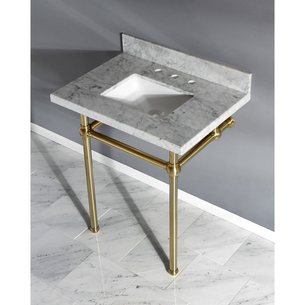 Templeton 30-Inch Carrara Marble Vanity Top with Brass Legs (8-Inch, 3-Hole)