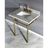 Templeton 30-Inch Carrara Marble Vanity Top with Brass Legs (8-Inch, 3-Hole)