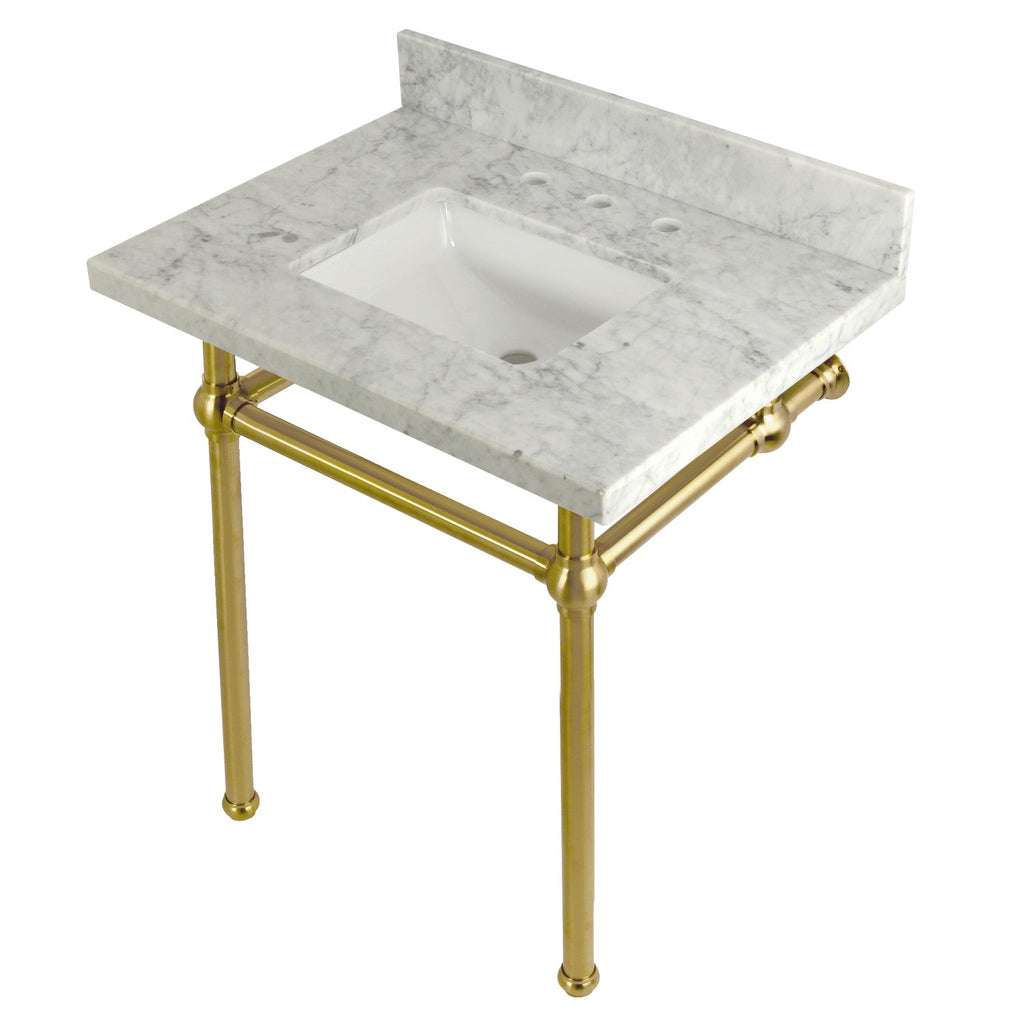 Templeton 30-Inch Carrara Marble Vanity Top with Brass Legs (8-Inch, 3-Hole)