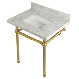 Templeton 30-Inch Carrara Marble Vanity Top with Brass Legs (8-Inch, 3-Hole)