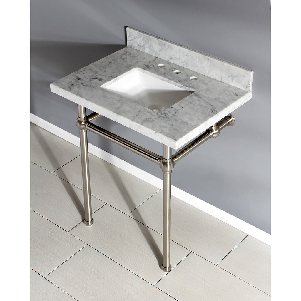 Templeton 30-Inch Carrara Marble Vanity Top with Brass Legs (8-Inch, 3-Hole)