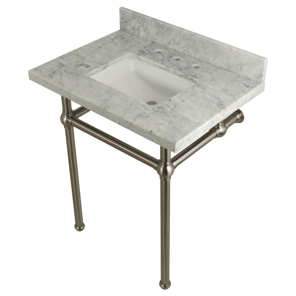 Templeton 30-Inch Carrara Marble Vanity Top with Brass Legs (8-Inch, 3-Hole)