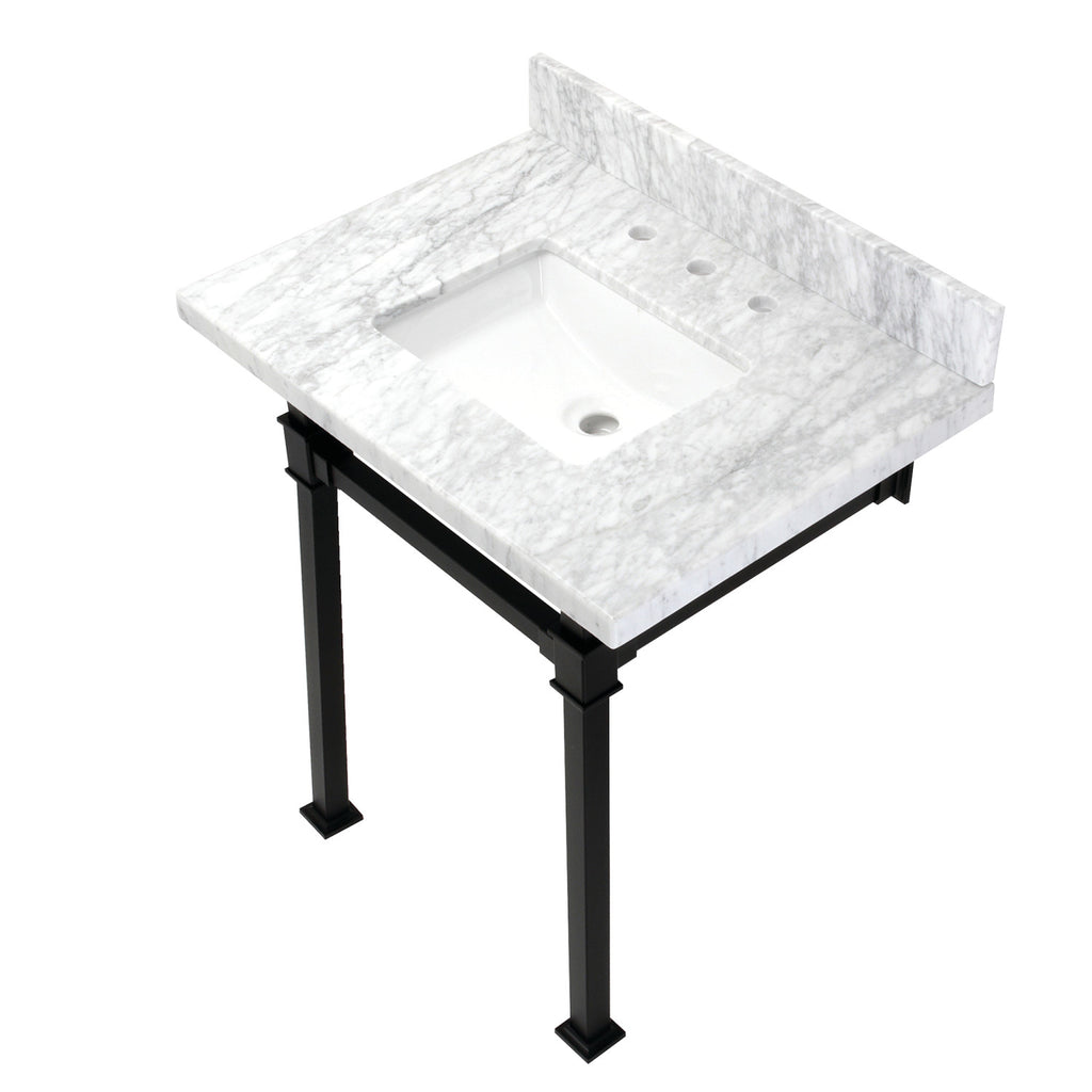 Monarch 30-Inch Carrara Marble Console Sink with Stainless Steel Legs (8-Inch, 3-Hole)
