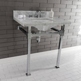 Monarch 30-Inch Carrara Marble Console Sink with Stainless Steel Legs (8-Inch, 3-Hole)