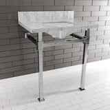 Monarch 30-Inch Carrara Marble Console Sink with Stainless Steel Legs (8-Inch, 3-Hole)