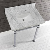 Monarch 30-Inch Carrara Marble Console Sink with Stainless Steel Legs (8-Inch, 3-Hole)