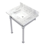 Monarch 30-Inch Carrara Marble Console Sink with Stainless Steel Legs (8-Inch, 3-Hole)