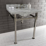 Monarch 30-Inch Carrara Marble Console Sink with Stainless Steel Legs (8-Inch, 3-Hole)