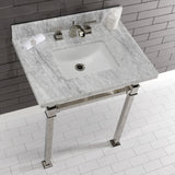 Monarch 30-Inch Carrara Marble Console Sink with Stainless Steel Legs (8-Inch, 3-Hole)