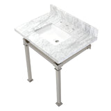Monarch 30-Inch Carrara Marble Console Sink with Stainless Steel Legs (8-Inch, 3-Hole)