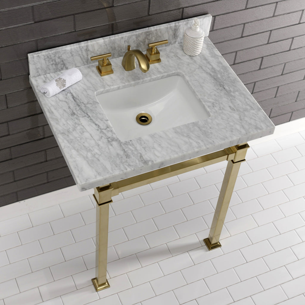 Monarch 30-Inch Carrara Marble Console Sink with Stainless Steel Legs (8-Inch, 3-Hole)