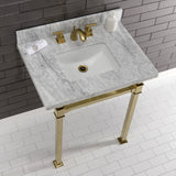 Monarch 30-Inch Carrara Marble Console Sink with Stainless Steel Legs (8-Inch, 3-Hole)
