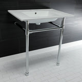 Dreyfuss 31-Inch Ceramic Console Sink with Stainless Steel Legs (4-Inch, 3-Hole)
