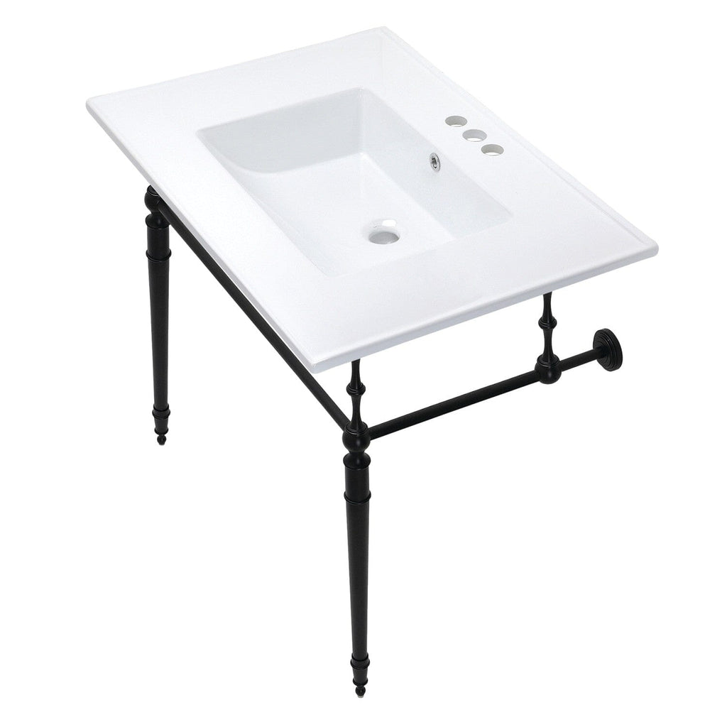 Edwardian 31-Inch Ceramic Console Sink with Brass Legs (4-Inch, 3-Hole)