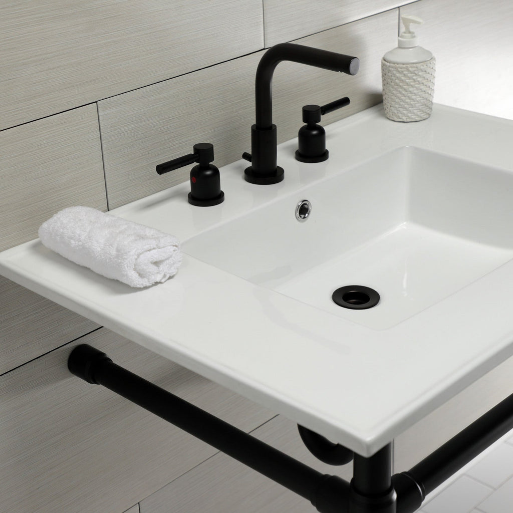 Dreyfuss 31-Inch Ceramic Console Sink with Stainless Steel Legs (8-Inch, 3-Hole)
