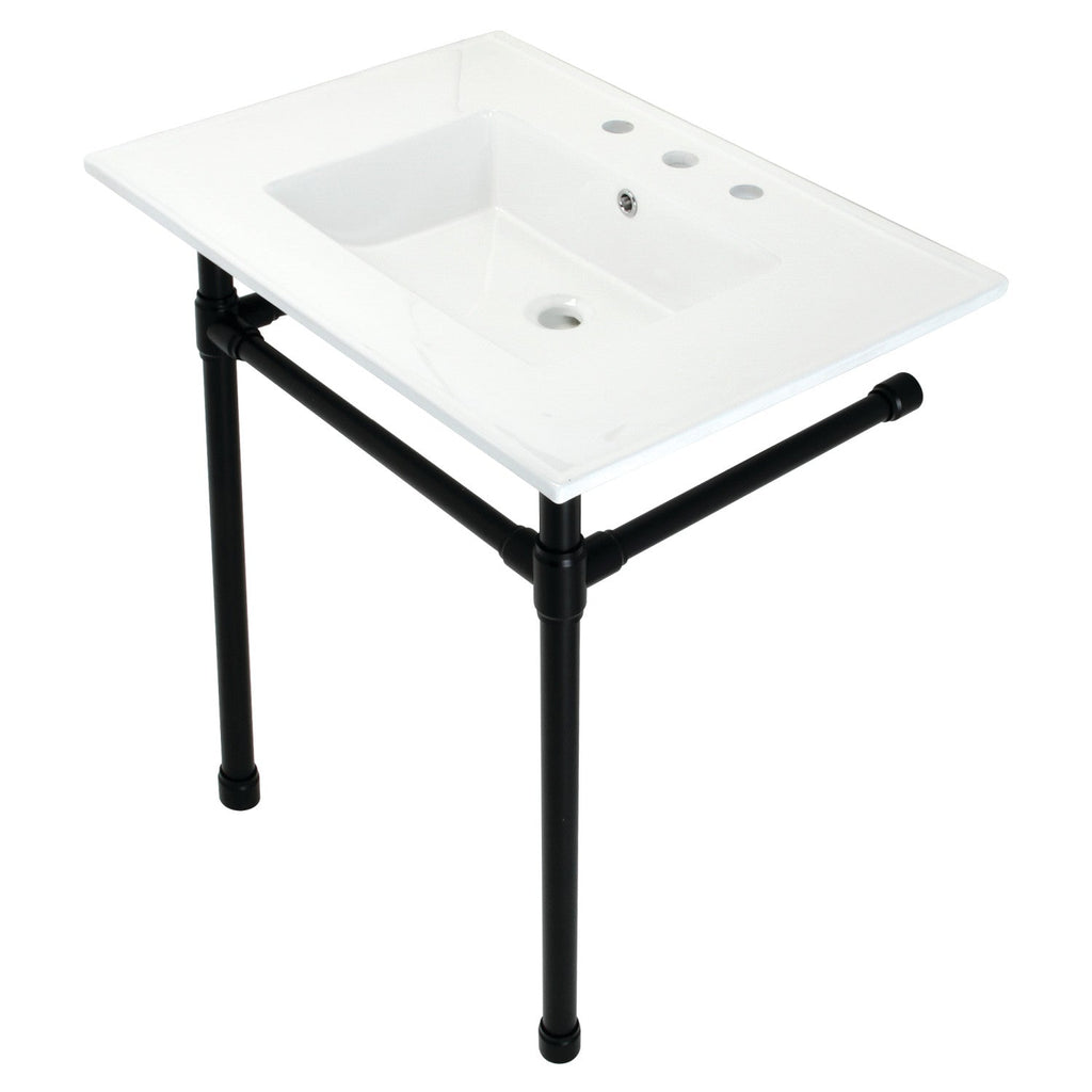Dreyfuss 31-Inch Ceramic Console Sink with Stainless Steel Legs (8-Inch, 3-Hole)