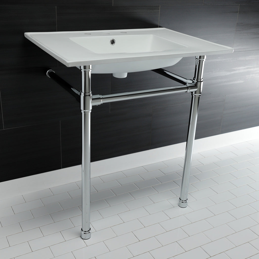 Dreyfuss 31-Inch Ceramic Console Sink with Stainless Steel Legs (8-Inch, 3-Hole)
