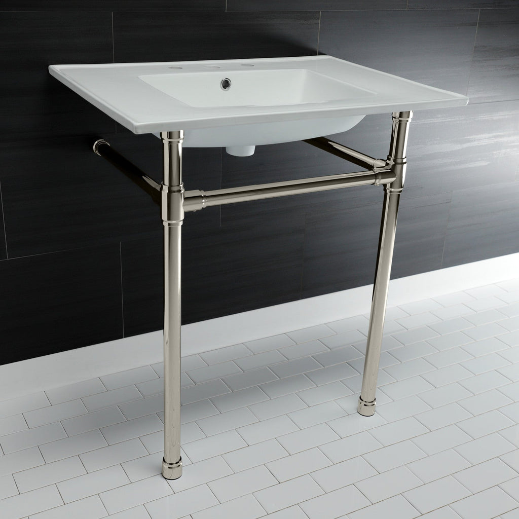 Dreyfuss 31-Inch Ceramic Console Sink with Stainless Steel Legs (8-Inch, 3-Hole)