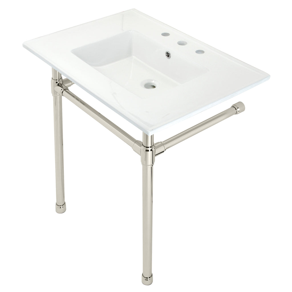 Dreyfuss 31-Inch Ceramic Console Sink with Stainless Steel Legs (8-Inch, 3-Hole)