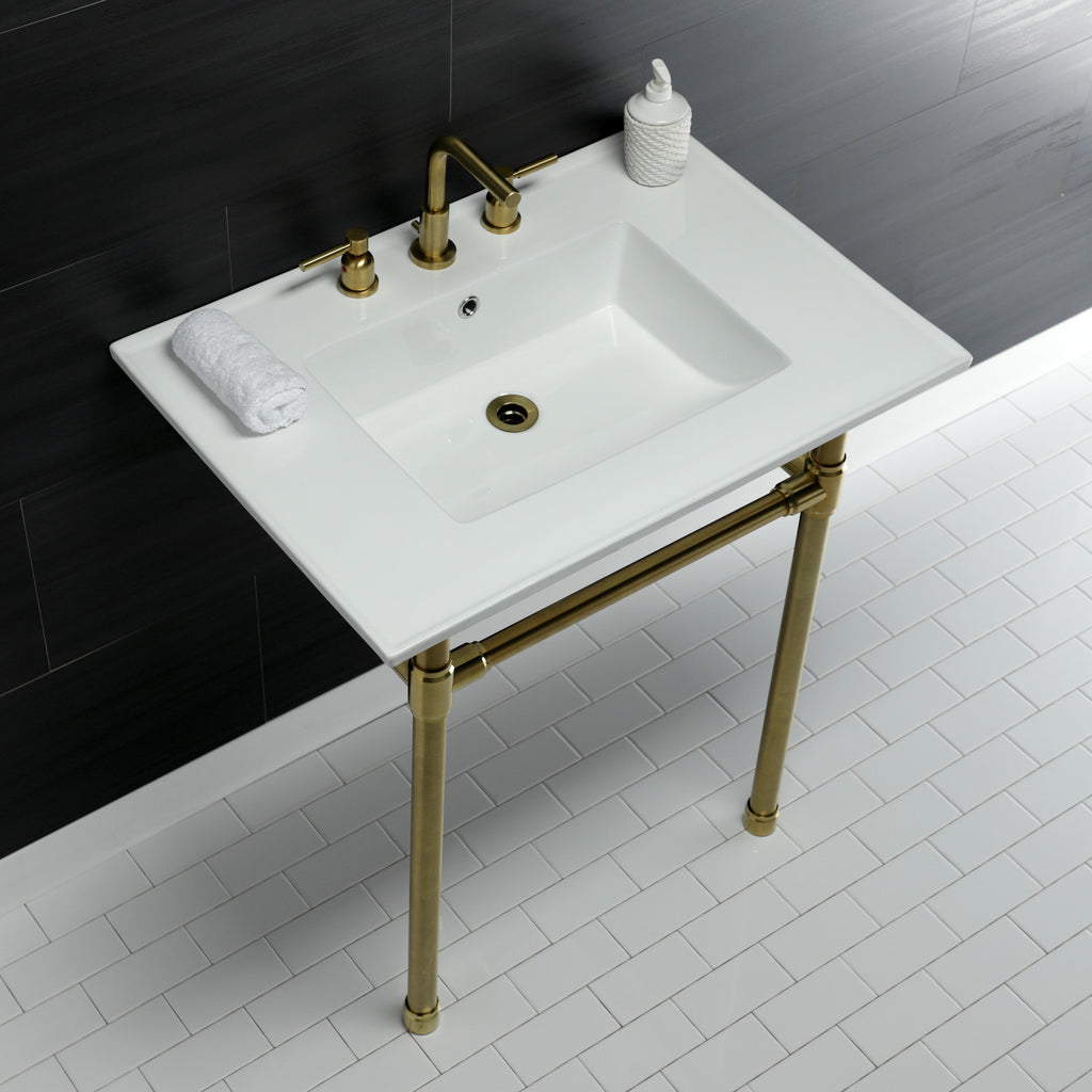 Dreyfuss 31-Inch Ceramic Console Sink with Stainless Steel Legs (8-Inch, 3-Hole)