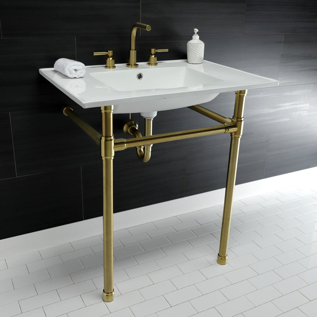 Dreyfuss 31-Inch Ceramic Console Sink with Stainless Steel Legs (8-Inch, 3-Hole)