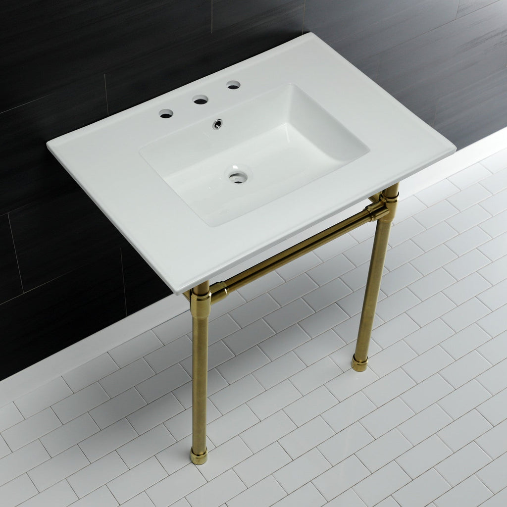 Dreyfuss 31-Inch Ceramic Console Sink with Stainless Steel Legs (8-Inch, 3-Hole)
