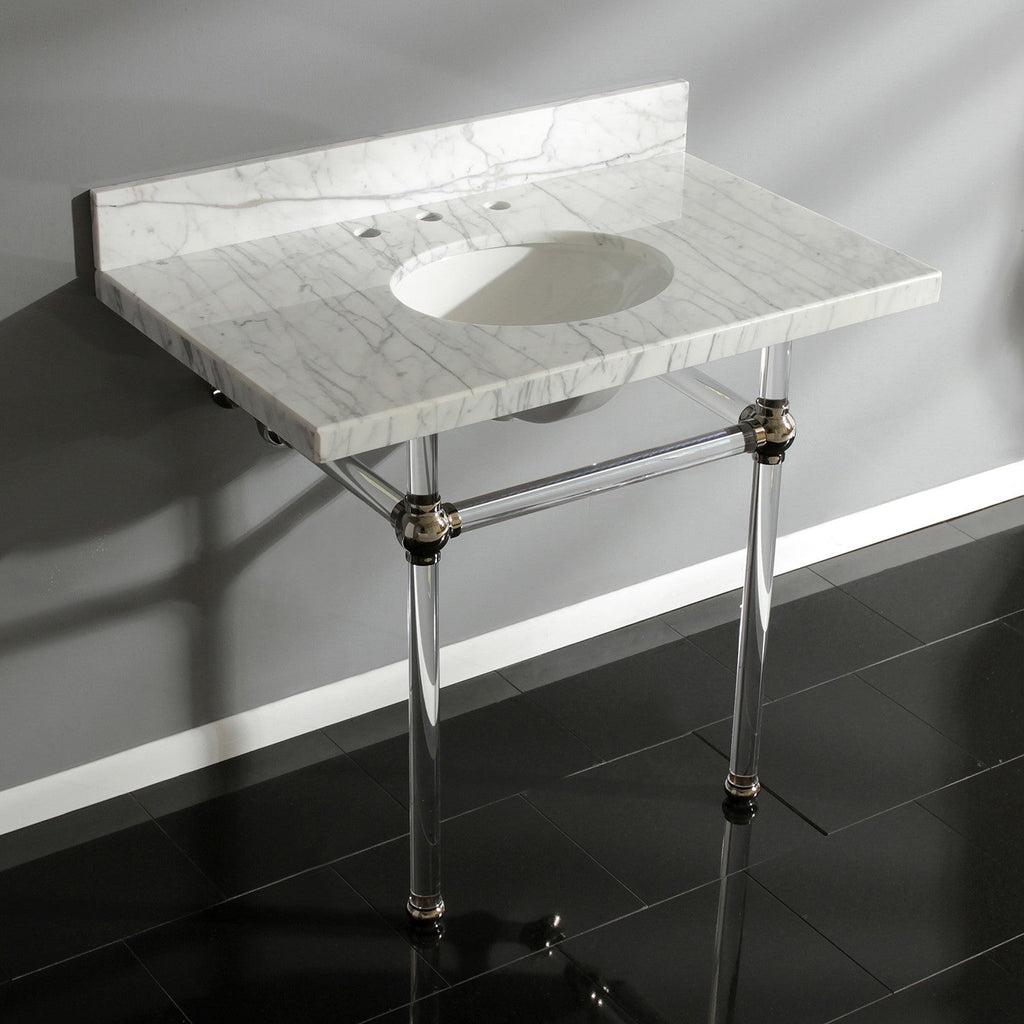 Templeton 36-Inch Carrara Marble Vanity Top with Acrylic Legs (8-Inch, 3-Hole)