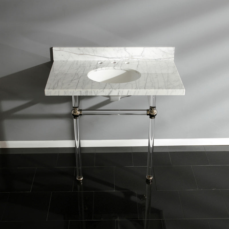 Templeton 36-Inch Carrara Marble Vanity Top with Acrylic Legs (8-Inch, 3-Hole)