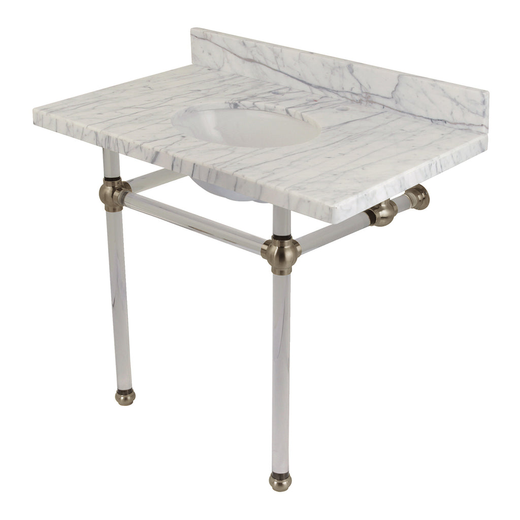 Templeton 36-Inch Carrara Marble Vanity Top with Acrylic Legs (8-Inch, 3-Hole)