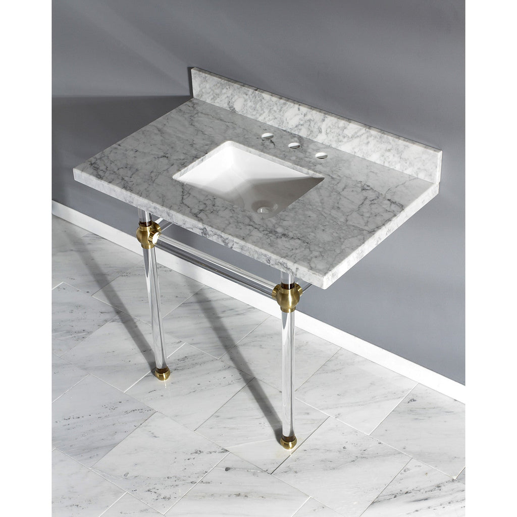 Templeton 36-Inch Carrara Marble Vanity Top with Acrylic Legs (8-Inch, 3-Hole)