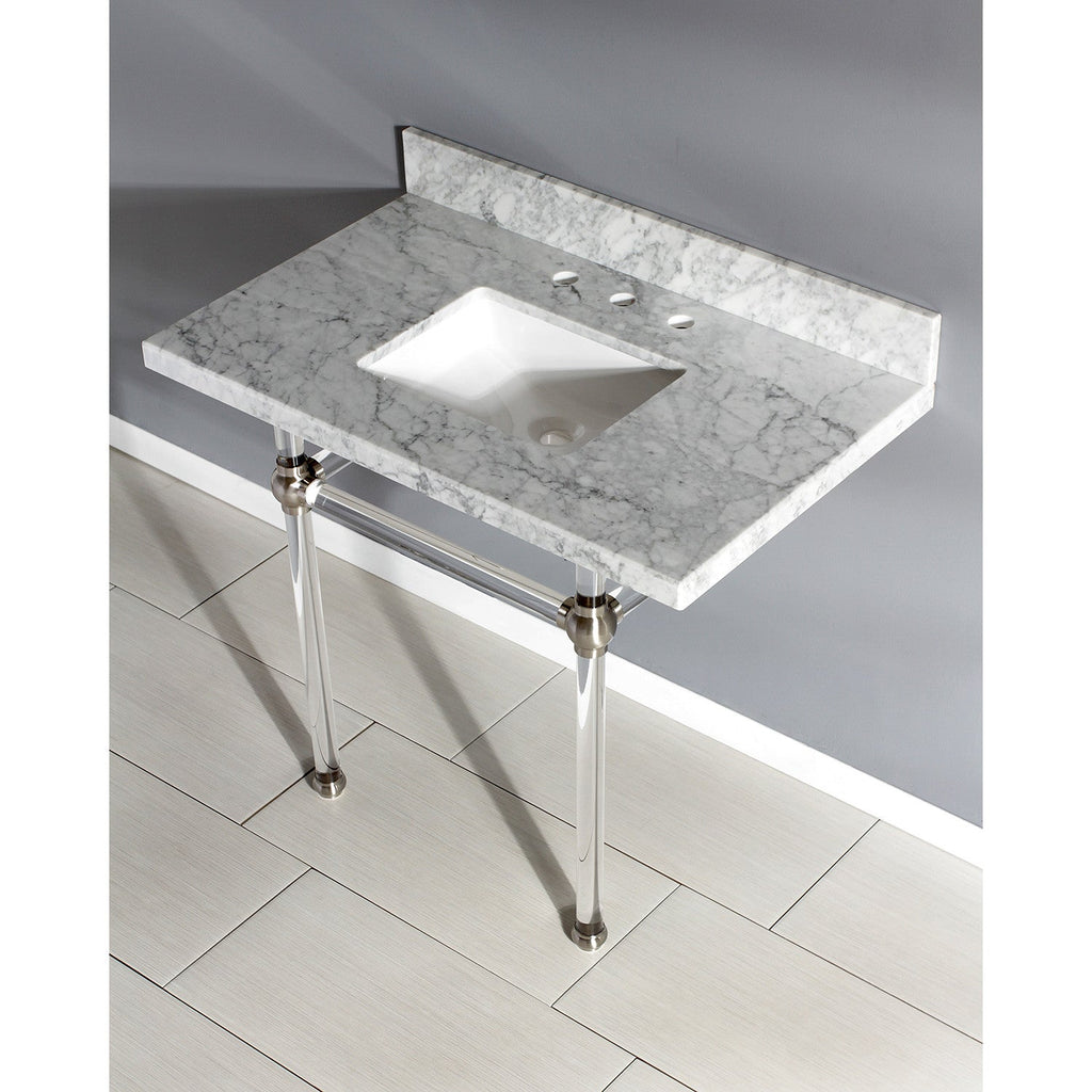 Templeton 36-Inch Carrara Marble Vanity Top with Acrylic Legs (8-Inch, 3-Hole)
