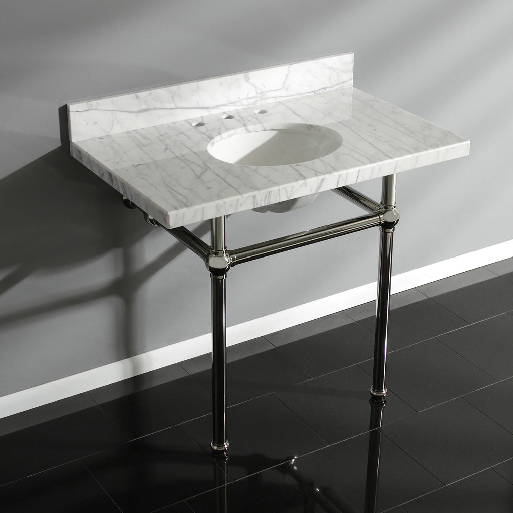 Templeton 36-Inch Carrara Marble Vanity Top with Brass Legs (8-Inch, 3-Hole)
