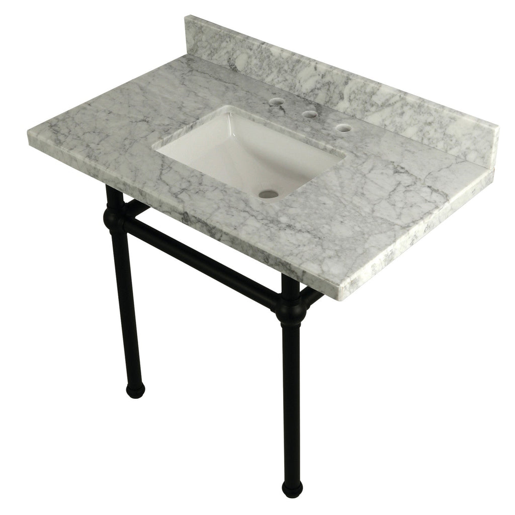 Templeton 36-Inch Carrara Marble Vanity Top with Brass Legs (8-Inch, 3-Hole)